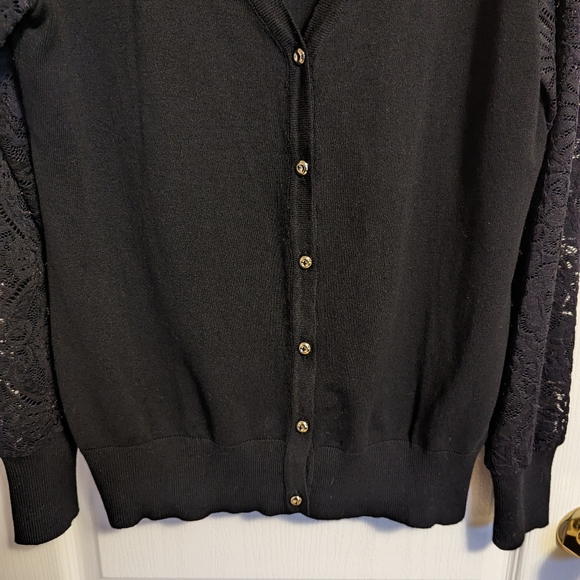 NWOT black cardigan with lace sleeves - Picture 5 of 9